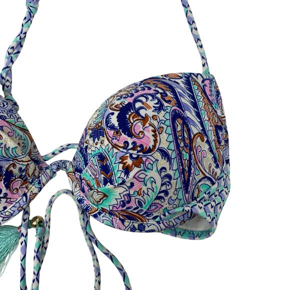 Victorias Secret The Fabulous Padded Swimsuit Bikini Top Sz 34B Paisley Print - Picture 2 of 5